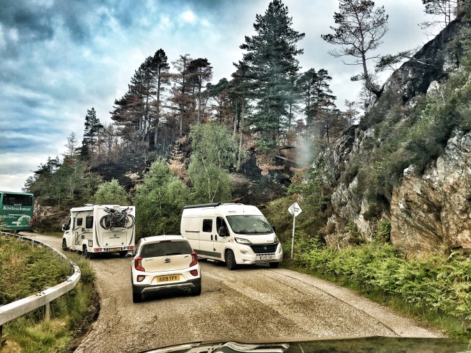 caravans passing single track road